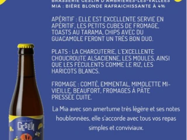 Mia, bière blonde rafraichissante et désaltérante comme les rires de ma petite sœur. 4%